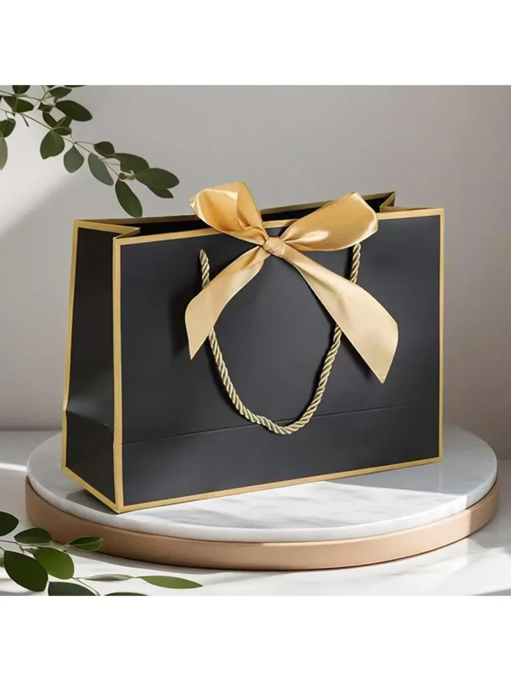 12PCS Medium Gift Bags with Handles - Black Gold Thank You Bags for Weddings